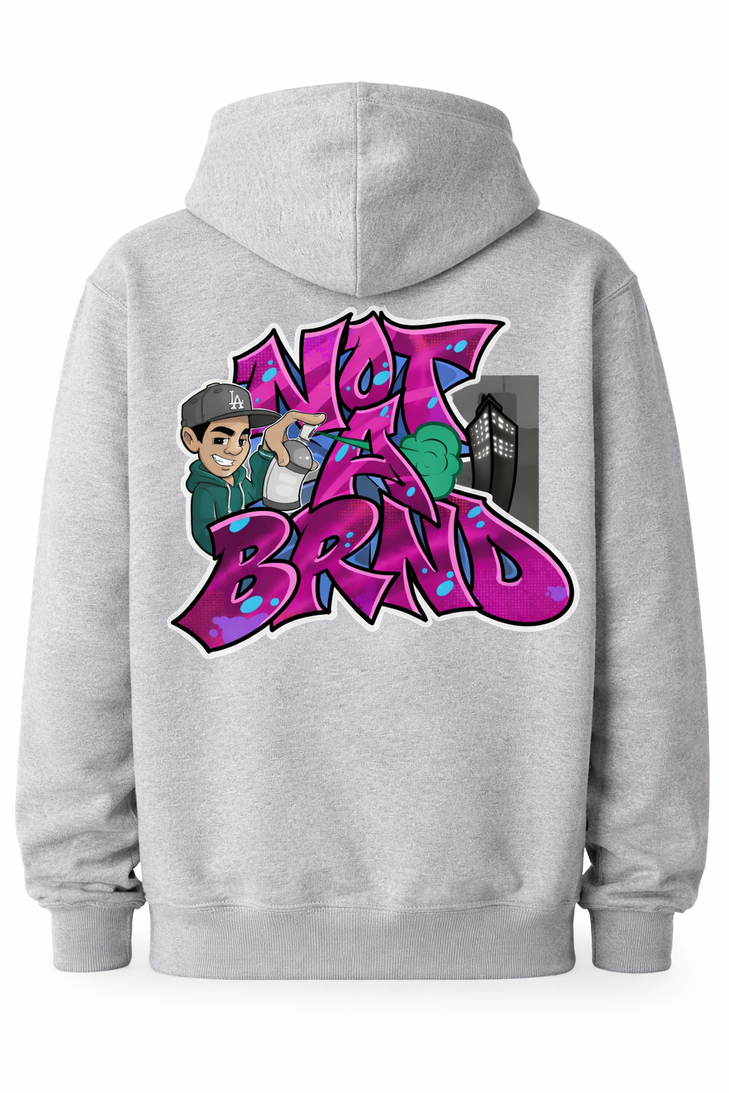 NOTABRND Grey Hoodie – Graffiti Back Print & Black Embroidered Chest